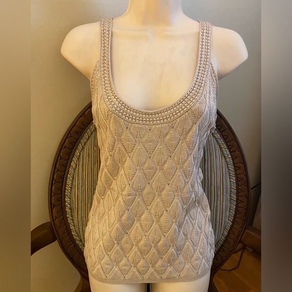 White House Black Market Beige Knit Tank Top - Picture 2 of 3